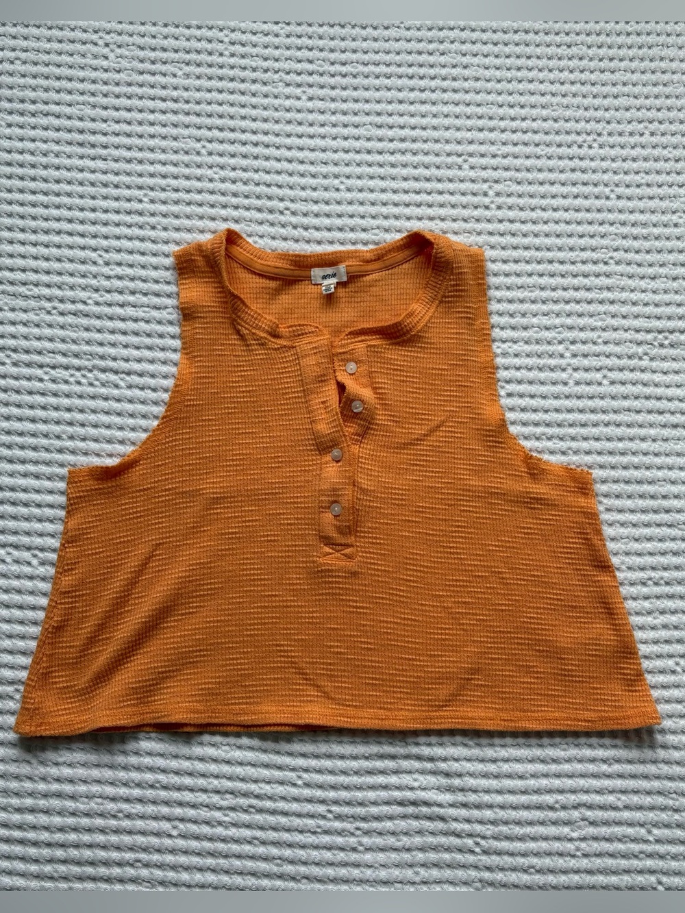 Aerie Sunspun Waffle Henley Cropped Tank Sleeveless Orange Size M